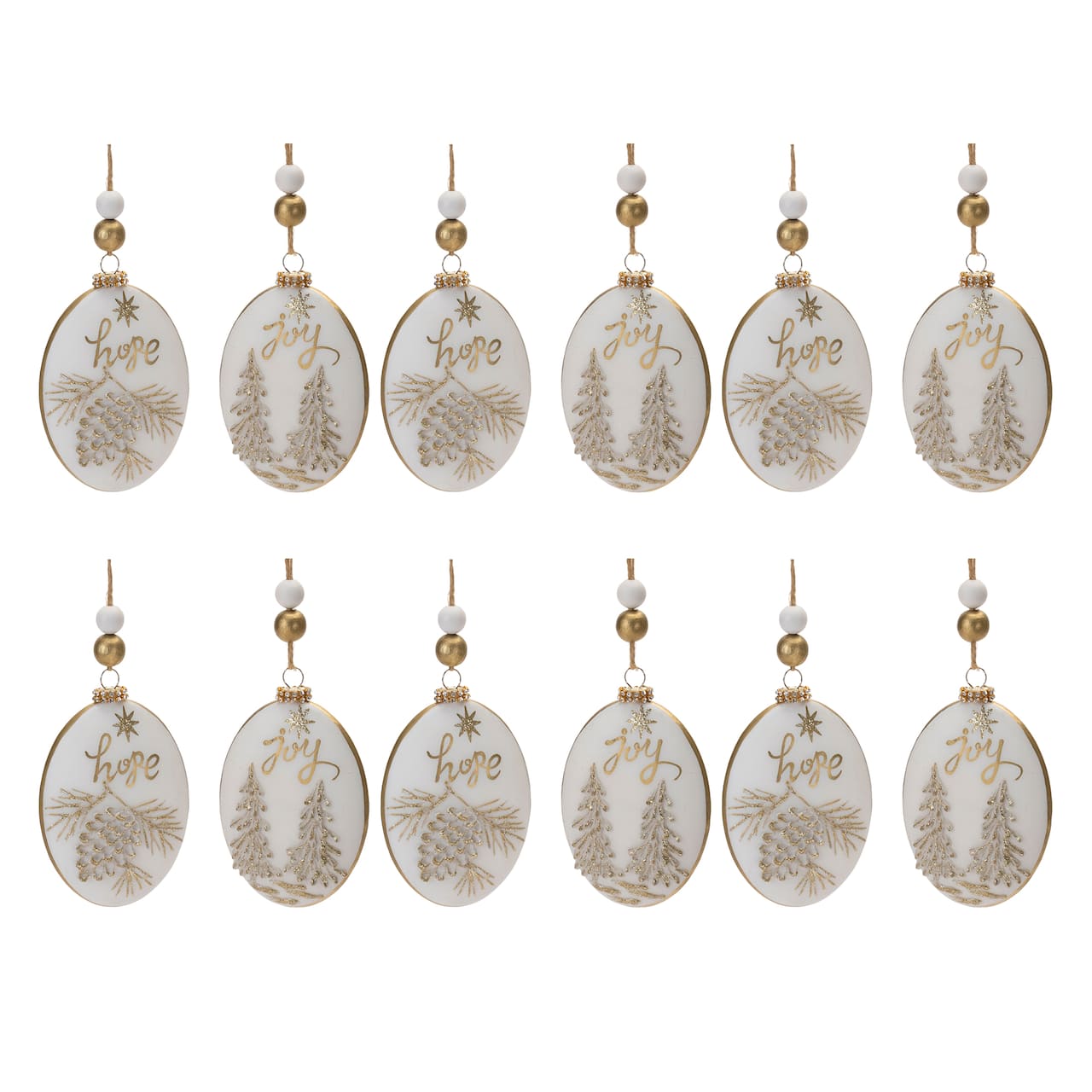 Hope & Joy Glittered Glass with Wood Beads Ornament Set